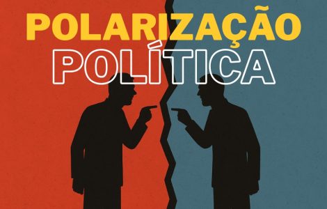 Imagem de duas pessoas com dedos em riste bravo um com o outro. cada um esta com uma cor de fundo diferente, azul e vermelho, e há uma rachadura entre eles