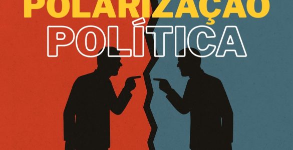 Imagem de duas pessoas com dedos em riste bravo um com o outro. cada um esta com uma cor de fundo diferente, azul e vermelho, e há uma rachadura entre eles
