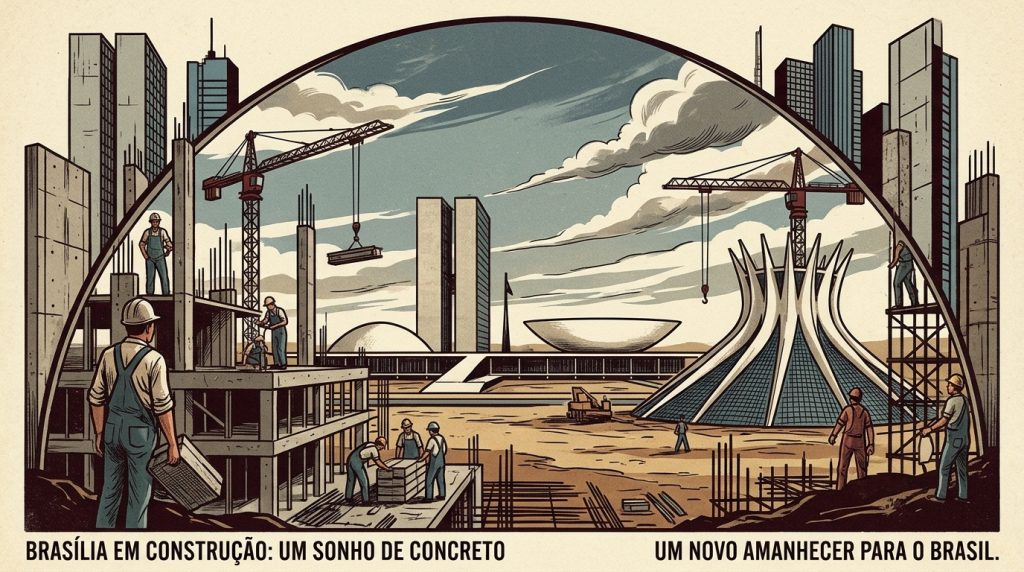 Os anos dourados do desenvolvimentismo: Durante o governo de Juscelino Kubitschek (1956–1961), a construção da nova capital, Brasília, simbolizou o projeto de "50 anos em 5" e a modernização do interior do país.