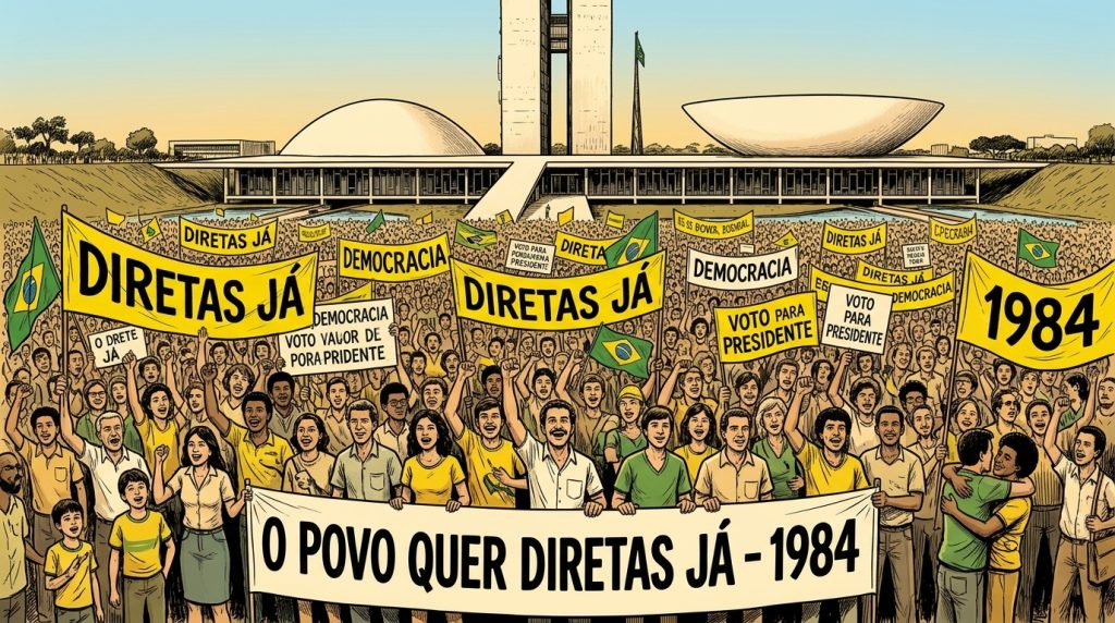 A voz das ruas pela democracia: O movimento "Diretas Já" (1984–1985) mobilizou milhões de brasileiros pelo fim da Ditadura Militar e pelo retorno do direito de escolher diretamente o Presidente da República.